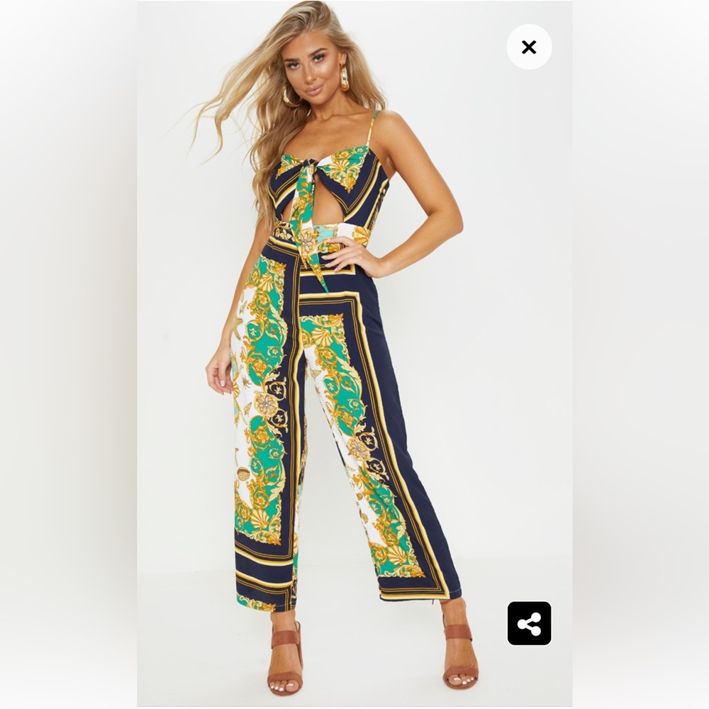 NWT - PLT Green Shell Print Tie Front Beach Jumpsuit